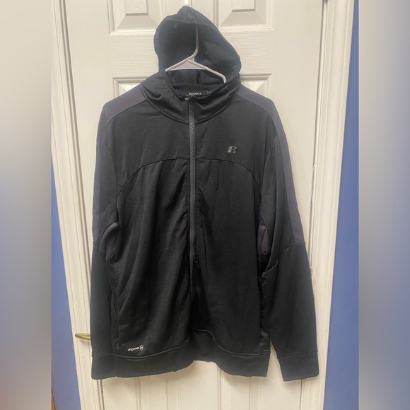 RUSSELL KNIT BLACK w/ GREY TRIM DRI-POWER TRACK JACKET L)42-44) - Picture 1 of 8